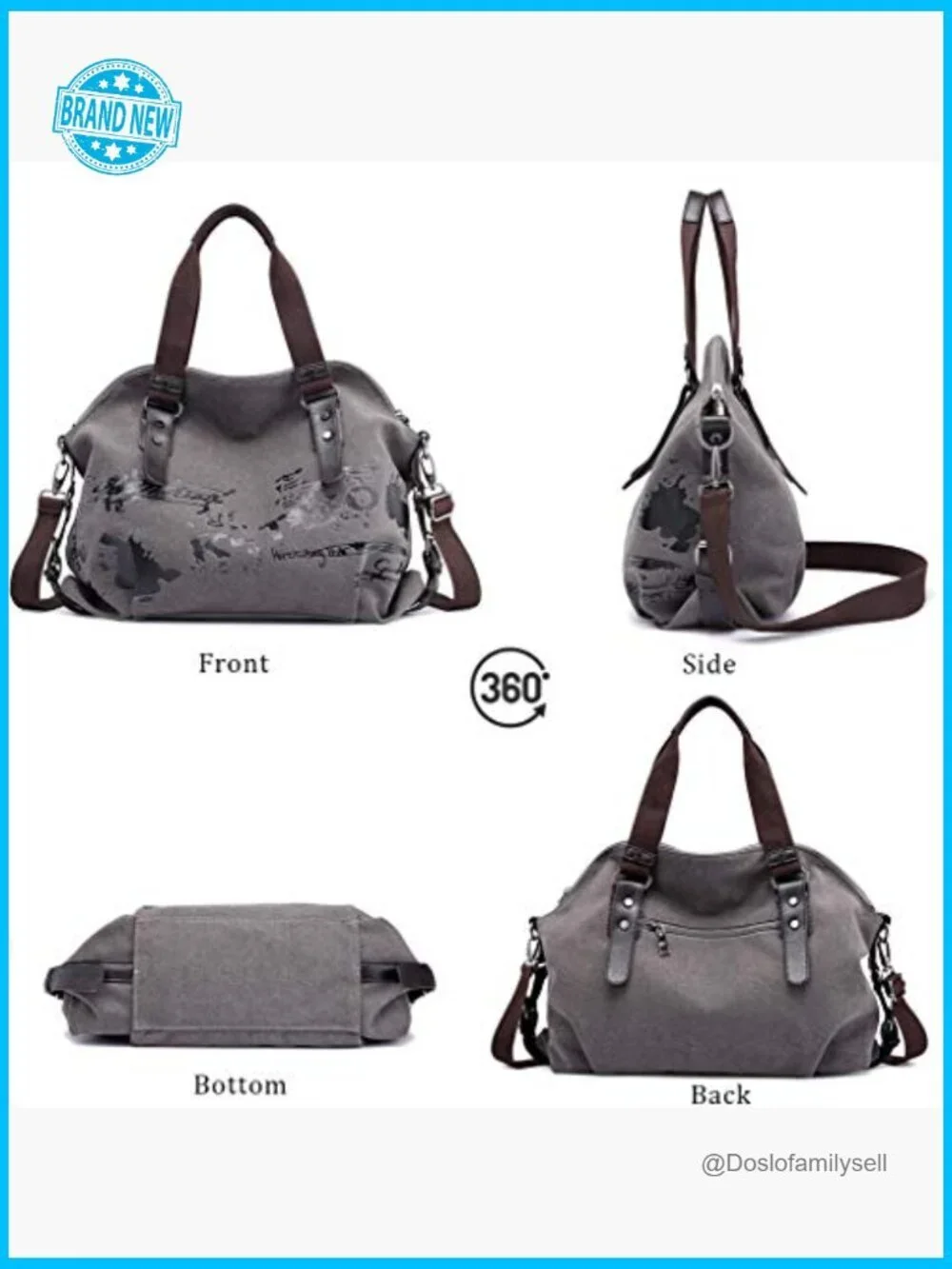 Vintage Hobo Canvas Tote Bag Spacious Daily Shopper with Adjustable Strap